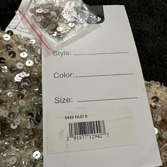 NWT Mac Duggal Cap Sleeve High Slit Gown 5489 Nude Ombre - Picture 8 of 10